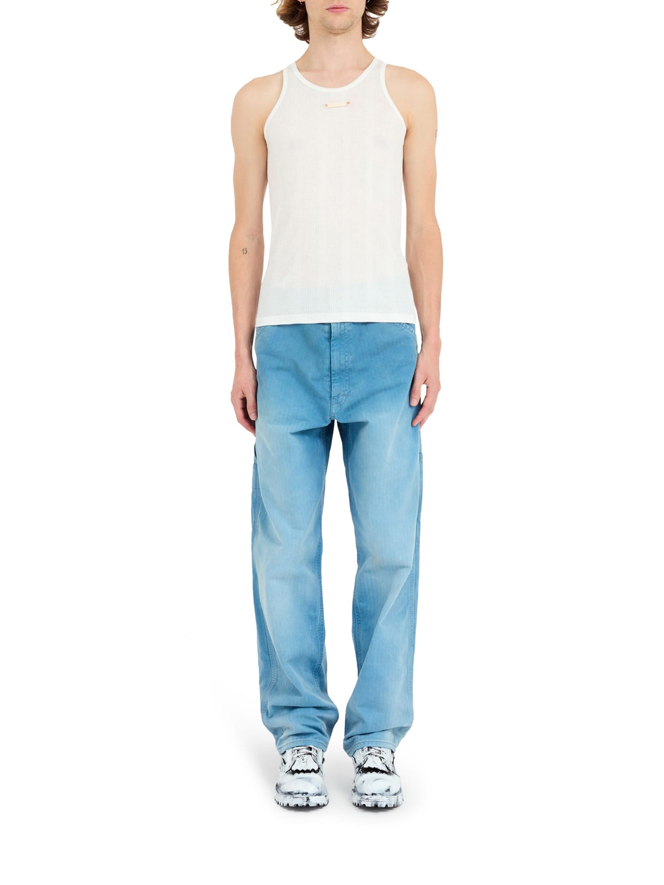 Maison Margiela Logo Cotton Blend Tank Top In Neutral
