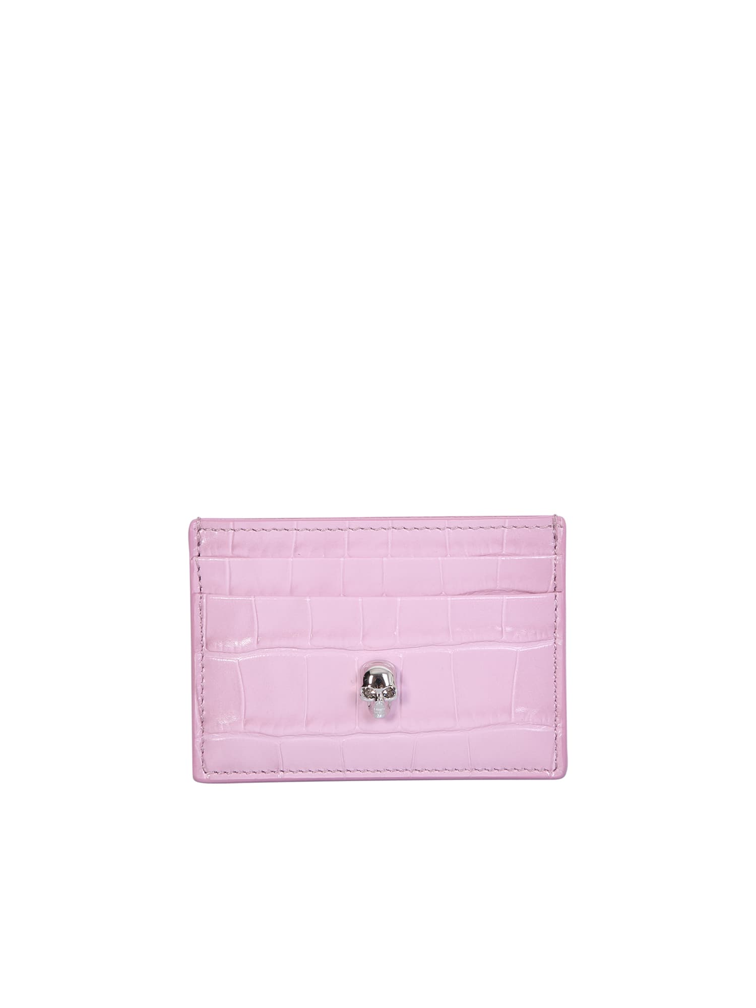 Alexander McQueen Skull-stud Leather Pink Cardholder