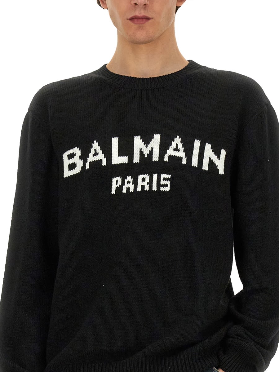 Shop Balmain Jersey With Logo In Black