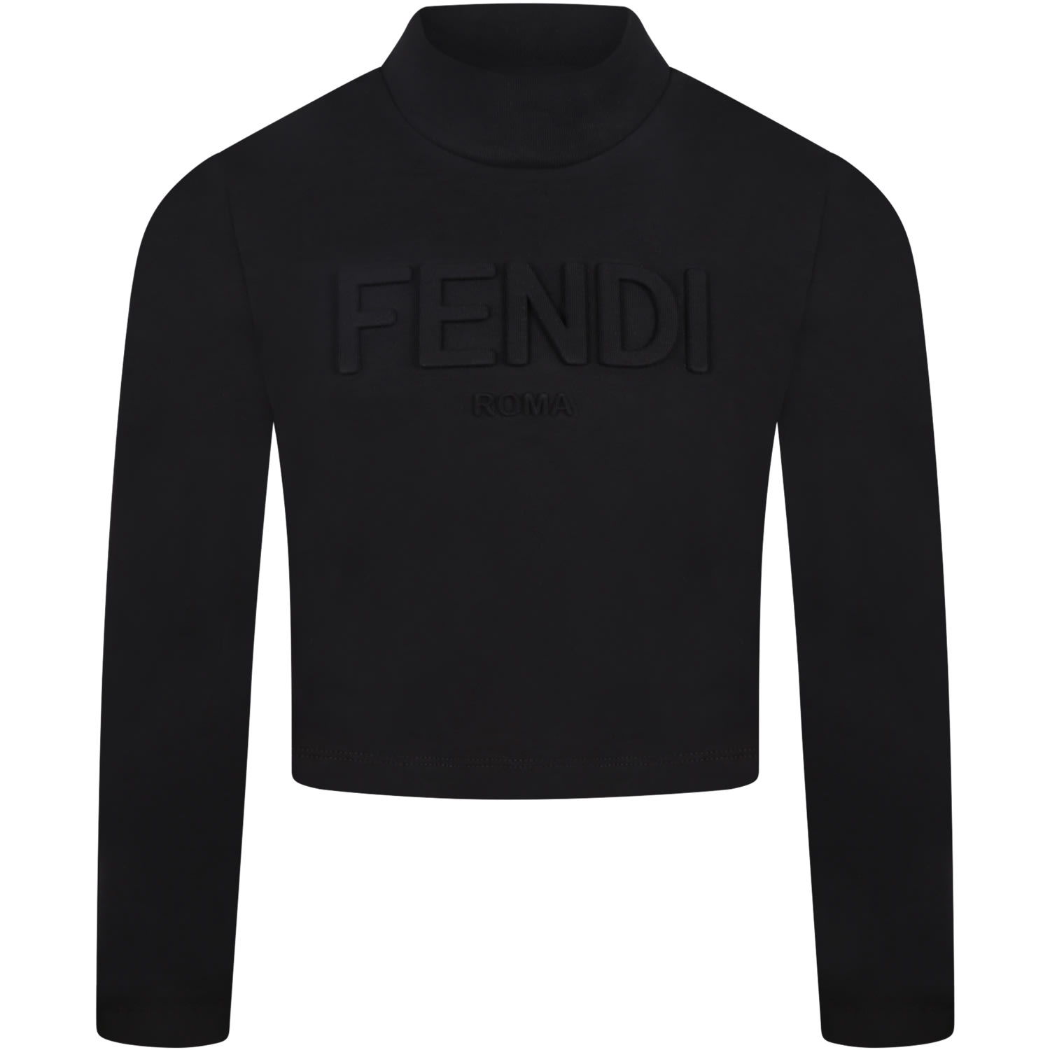 Fendi Black Turtleneck For Girl With Logo
