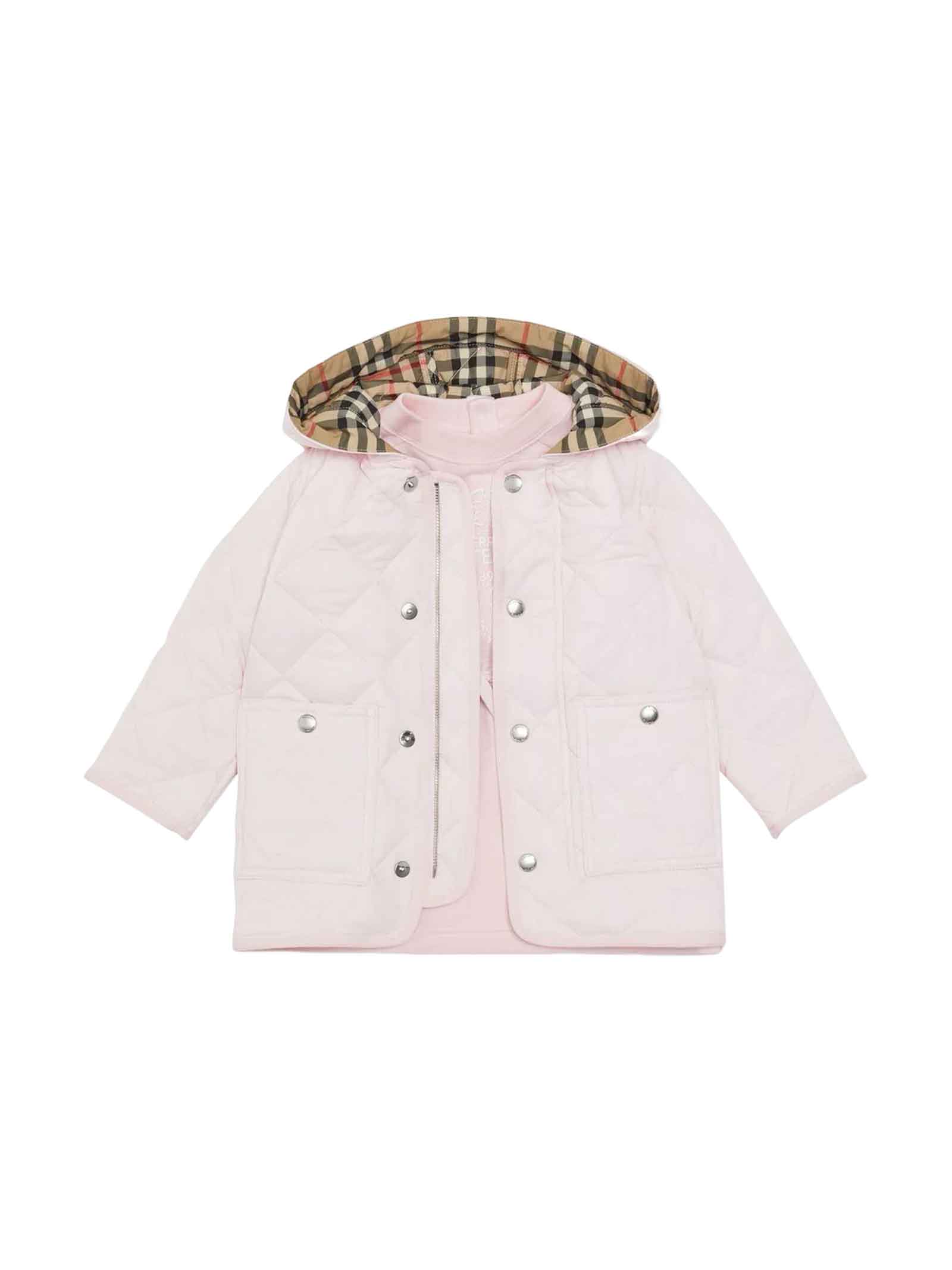 Shop Burberry Pink Coat Baby Girl In Rosa