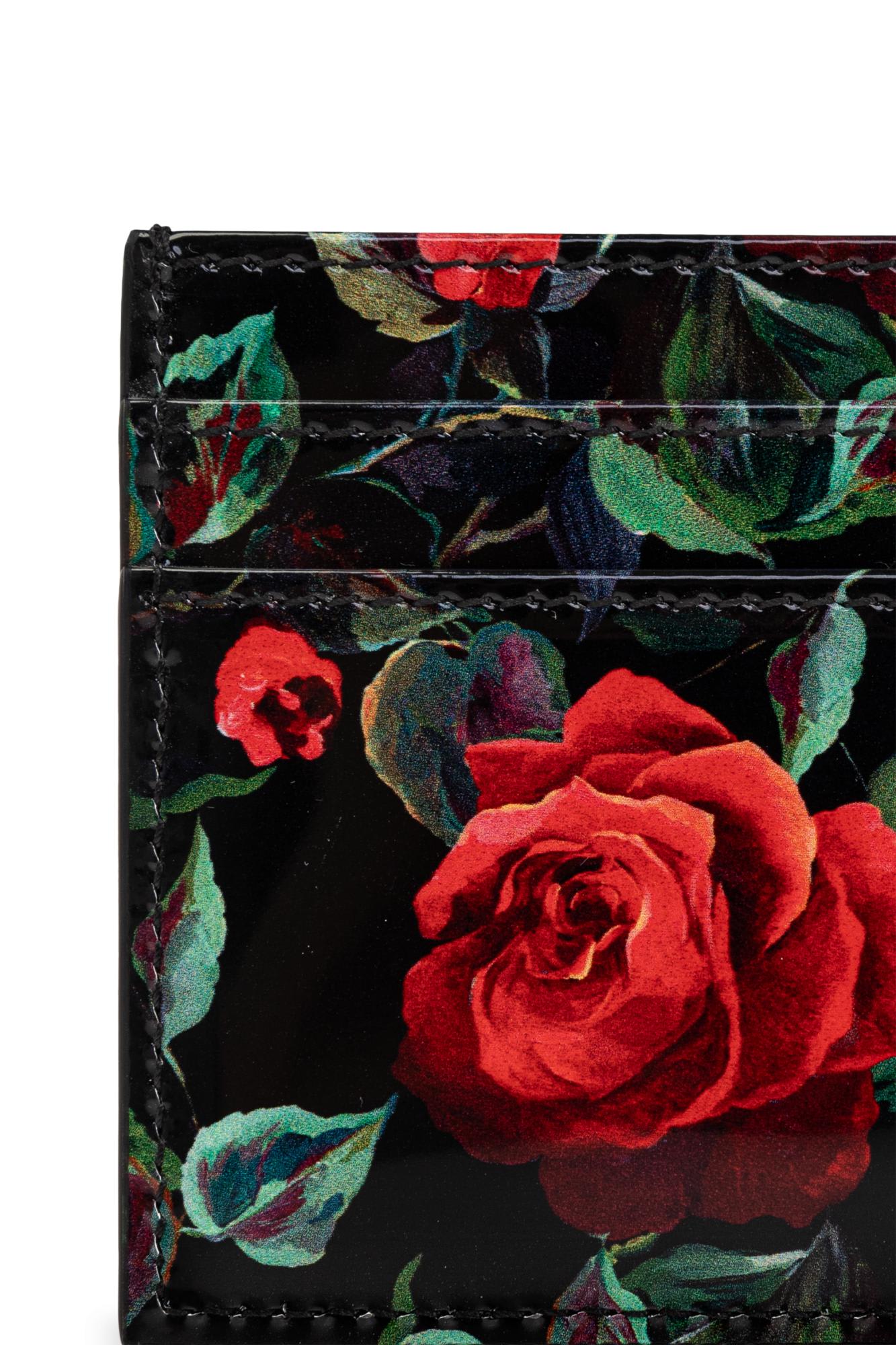 Dolce & Gabbana Polished Calfskin Rose Print Card Holder Accessories In Red