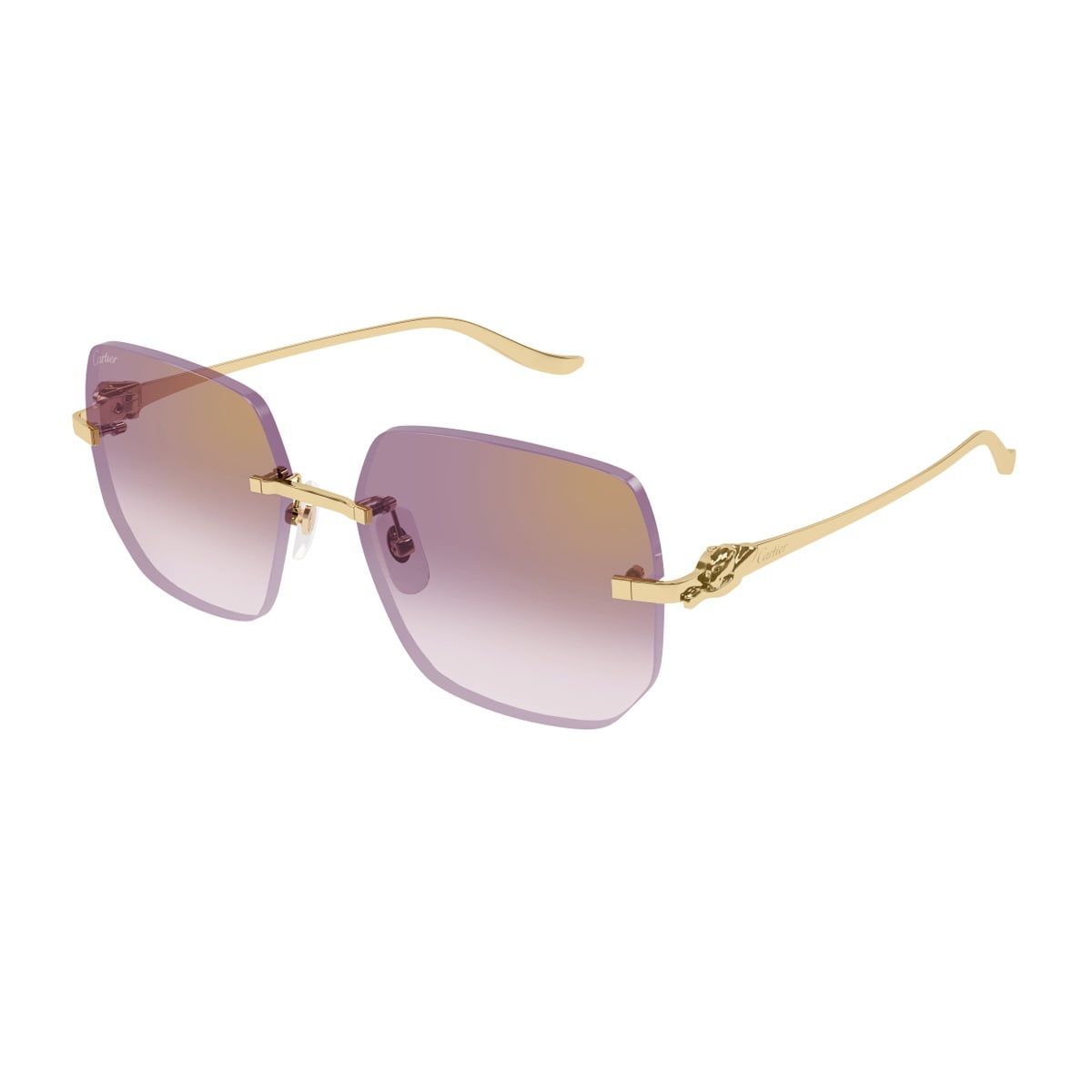 Cartier Ct0549s Panthere De  004 Gold Violet Sunglasses In Gold