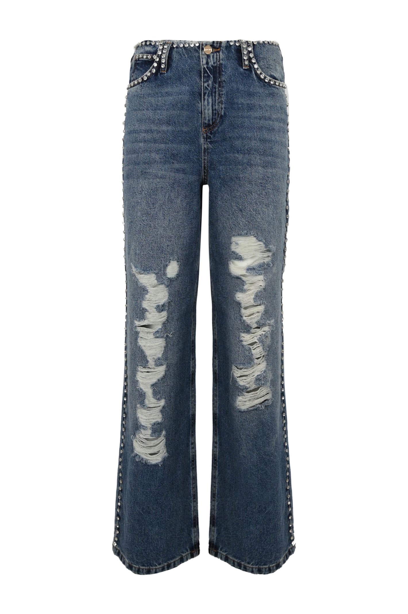 Wide Leg Jeans With Rhinestones