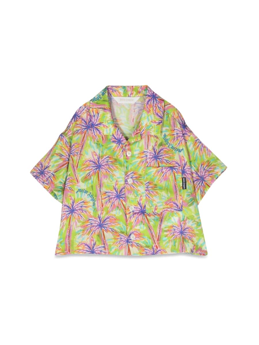 Palm Angels Palm Tree-print Short-sleeve Bowling Shirt In Multicolour