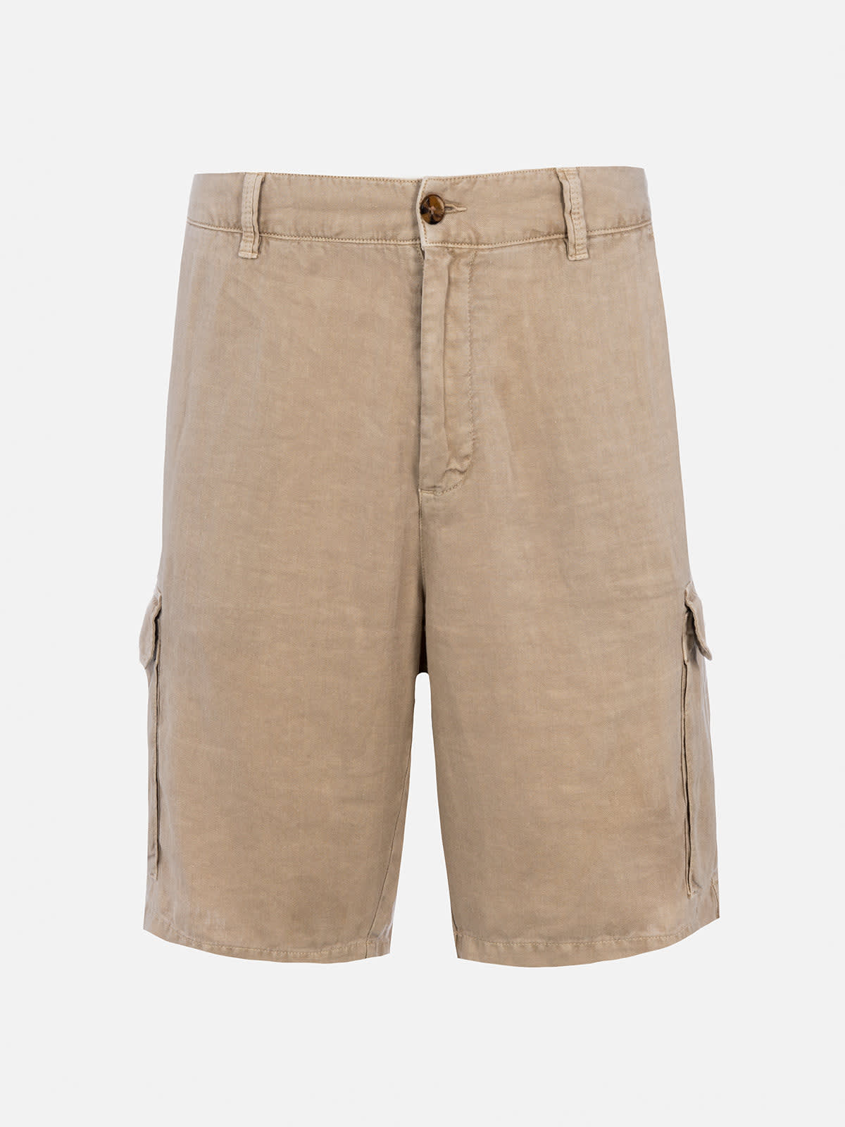 Mc2 Saint Barth Man Beige Linen Bermuda Shorts Rodi In White