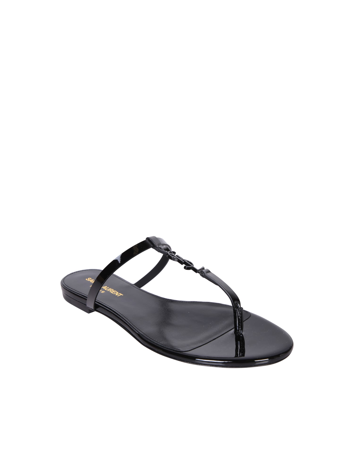 Shop Saint Laurent Cassandra Black Thong Sandals