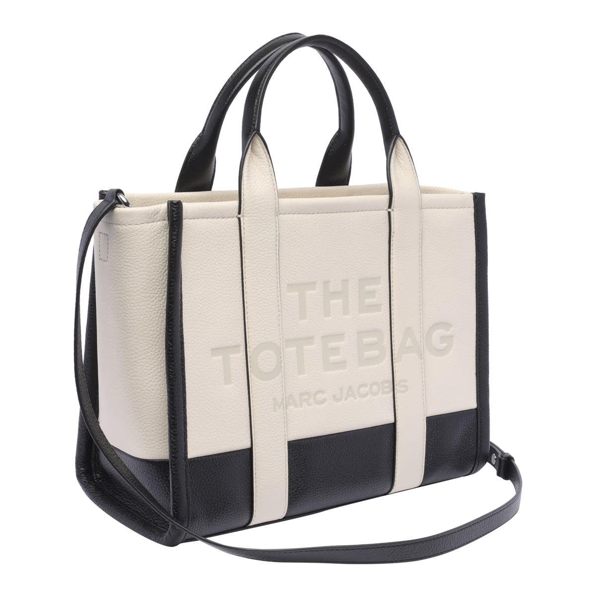 Shop Marc Jacobs The Leather Medium Tote Bag In Ivory Multi