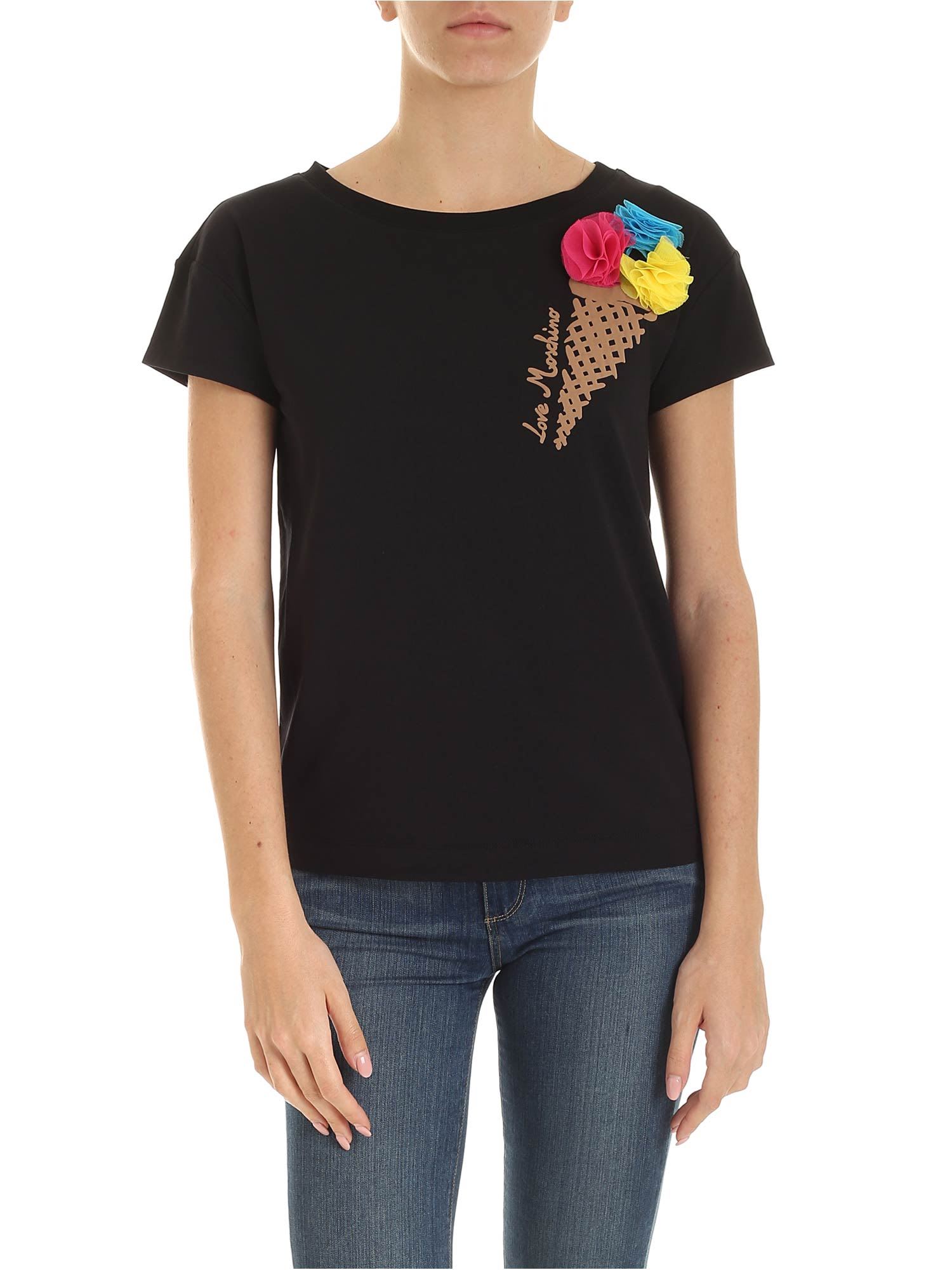 Love Moschino Ice Cream Print T-shirt In Black