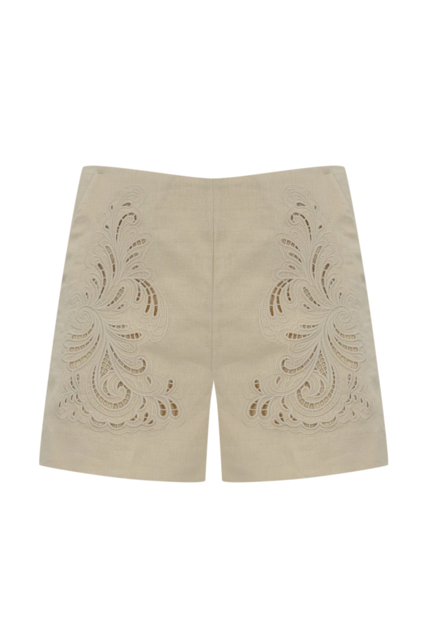 Linen Blend Shorts With Embroidery