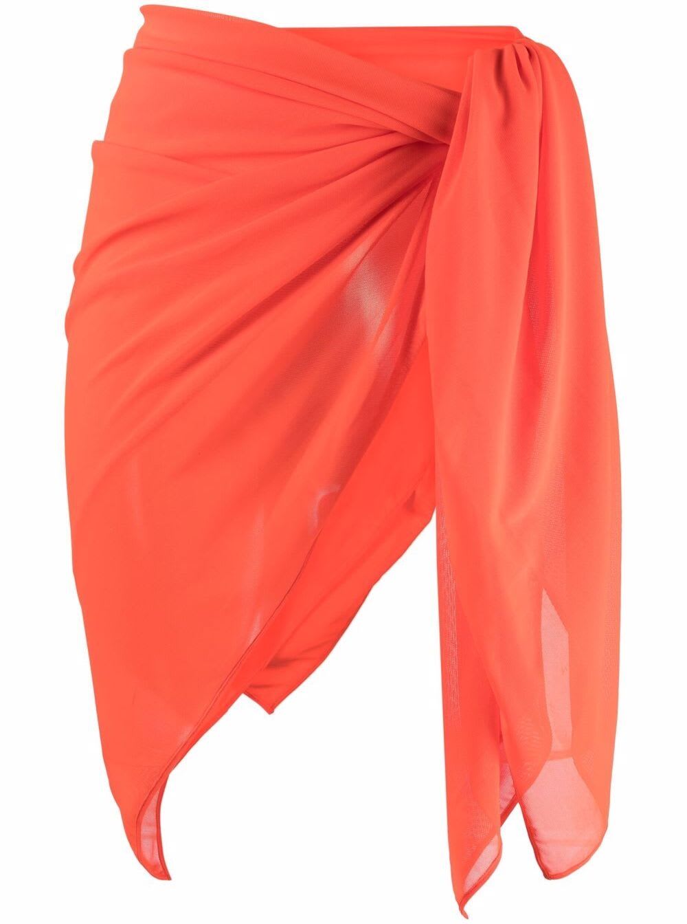 Fisico - Cristina Ferrari Fisico Womans Orange Stretch Voile Pareo With Knotted Detail