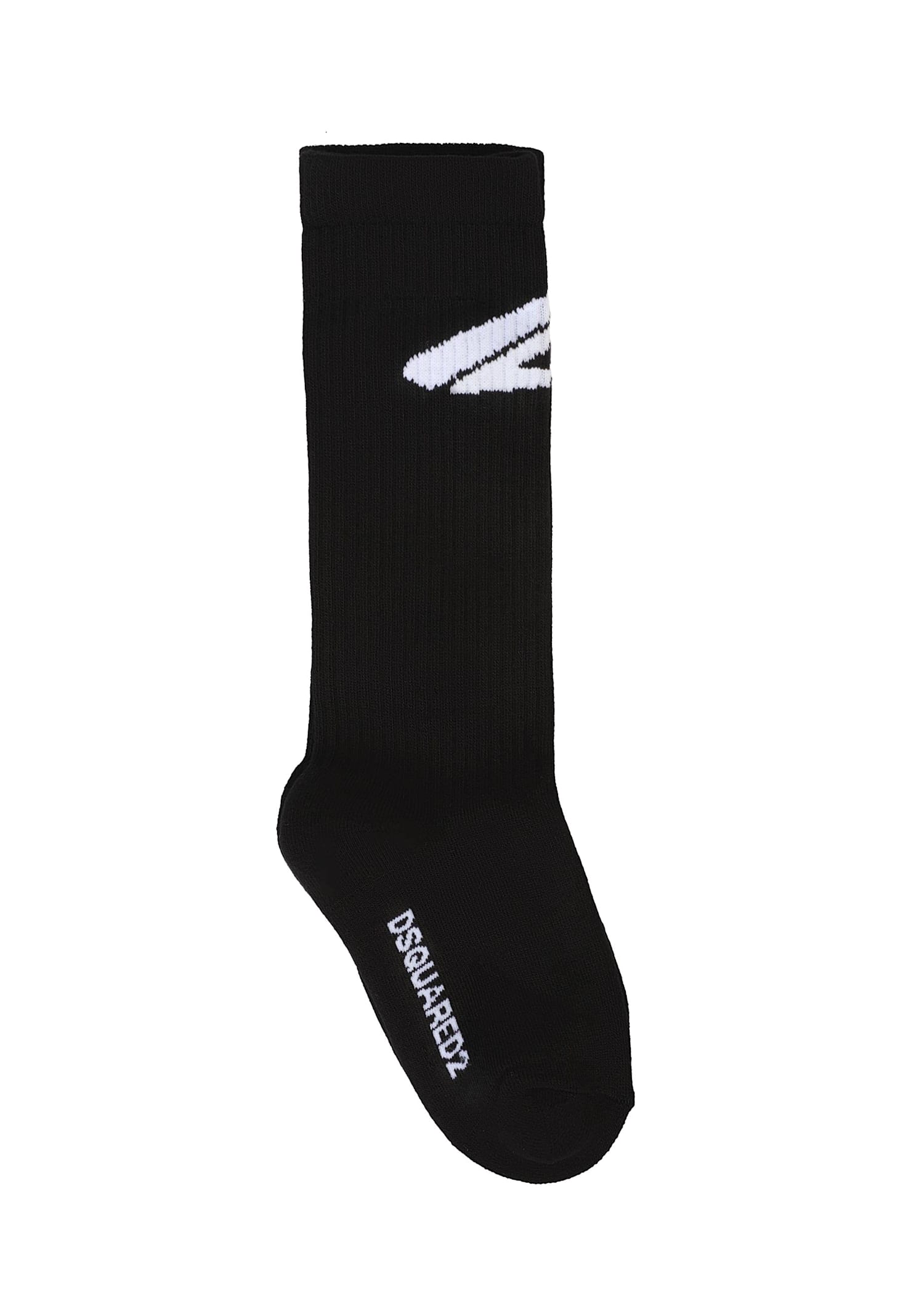 Dsquared2 Kids' Black Socks For Boy With White Logo