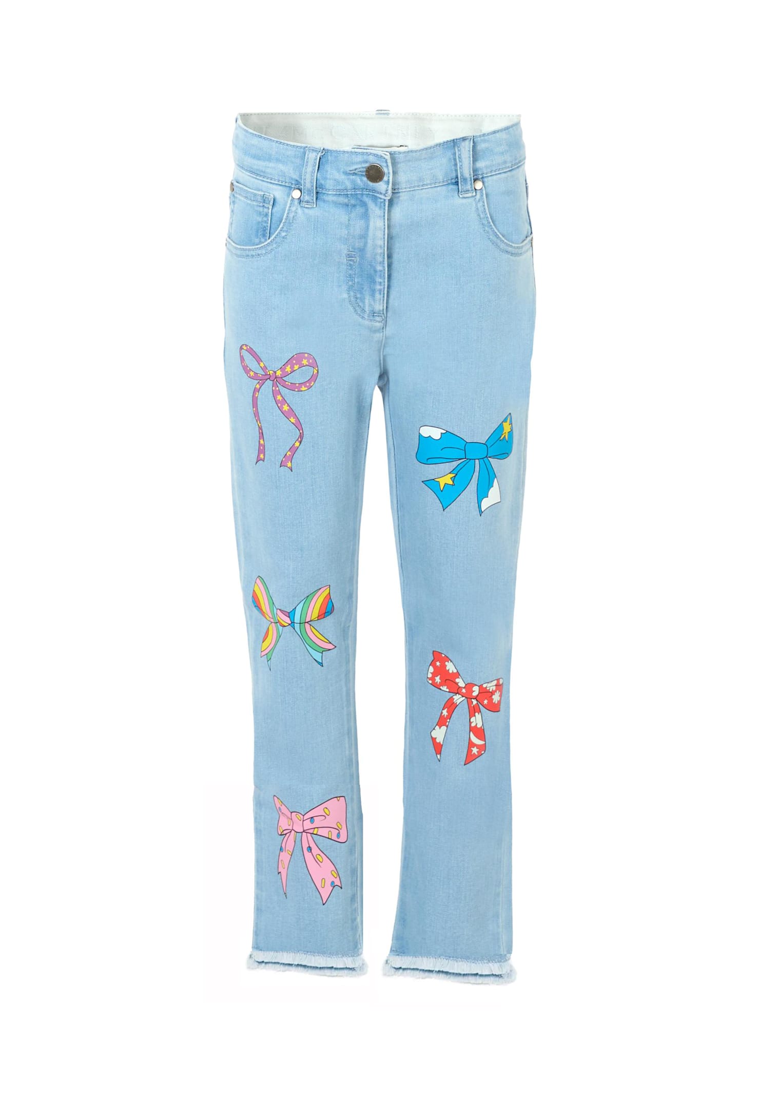 Stella Mccartney Lighr Blue Denim Jeans For Girl With Bows In Blue