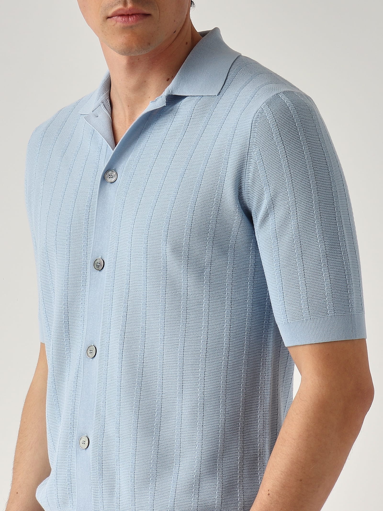 Ballantyne Camicia M/c Punto Riso A Coste Ribs Shirt In Blue