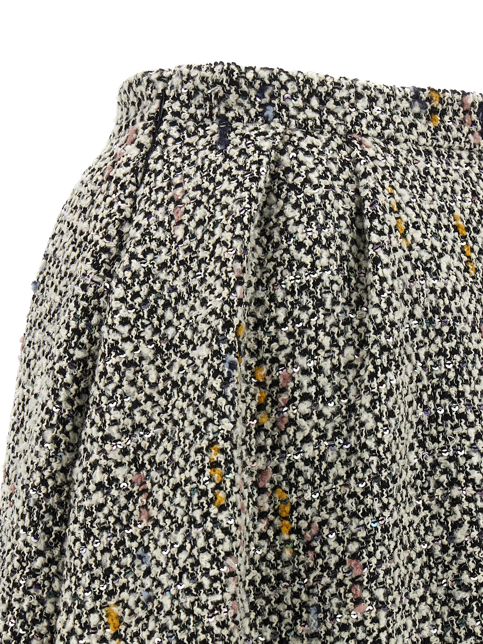 Alessandra Rich High-waisted Pleated Tweed Midi Skirt In Gray