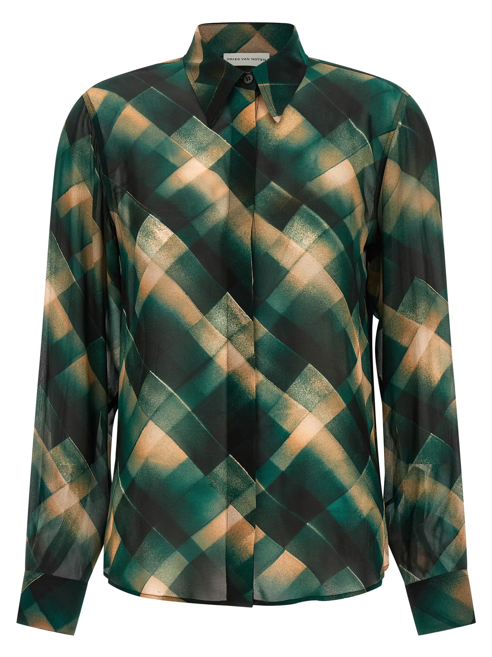Dries Van Noten Sheer Fabric Pointed Collar Long Sleeves Shirt In Green