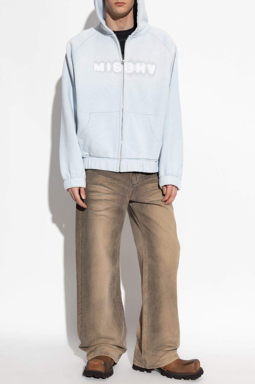 Misbhv Cotton Sweatshirt In Light Blue With Zip Fastening