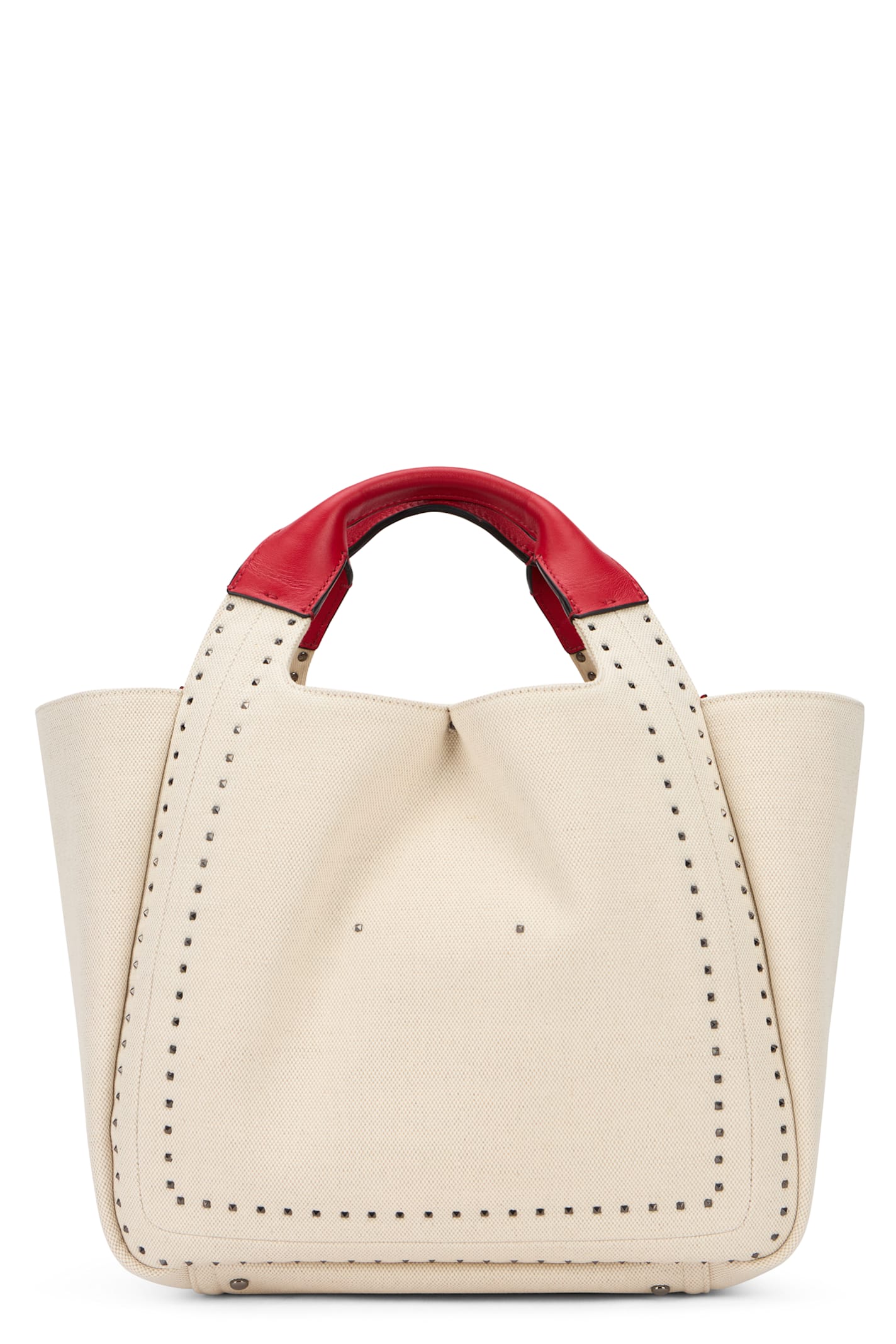 Valentino Elegant Beige Tote Bag With Red Details In White