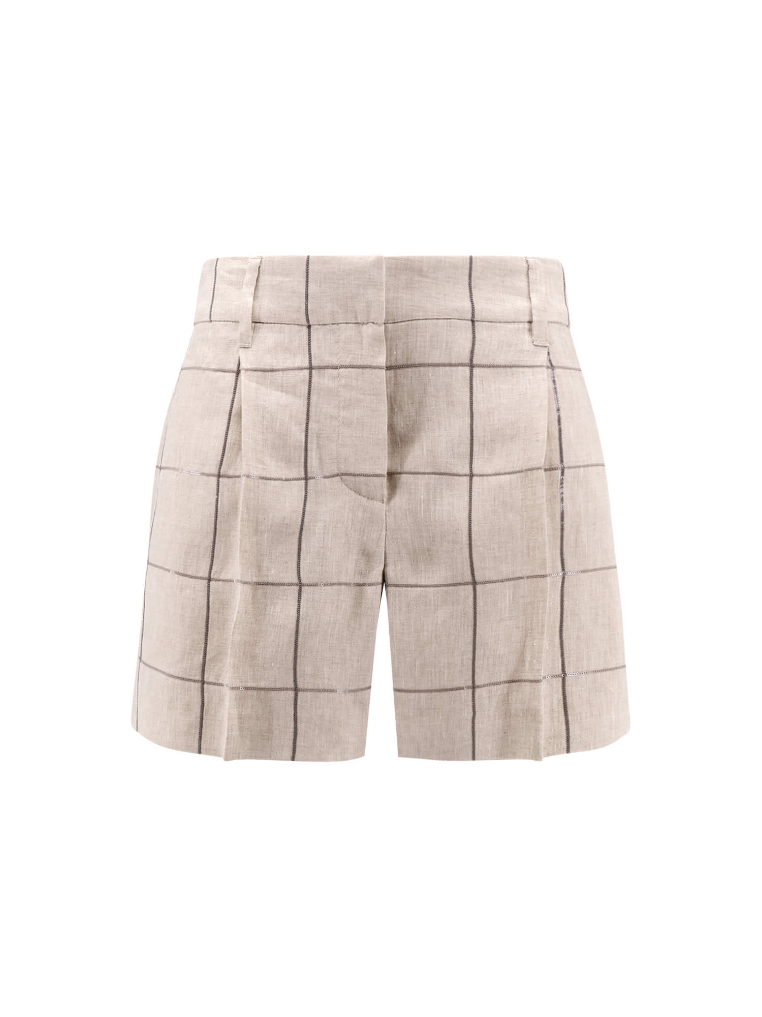 Shop Brunello Cucinelli Linen Shorts With Sequins Embroidery