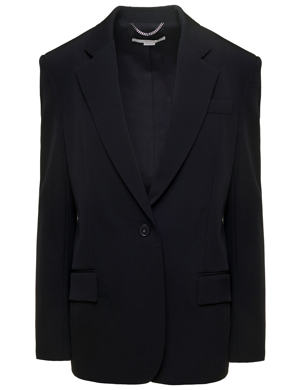 STELLA MCCARTNEY BLACK SINGLE-BREASTED SLIM JACKET WITH NOTCHED REVERS IN STRETCH WOOL WOMAN