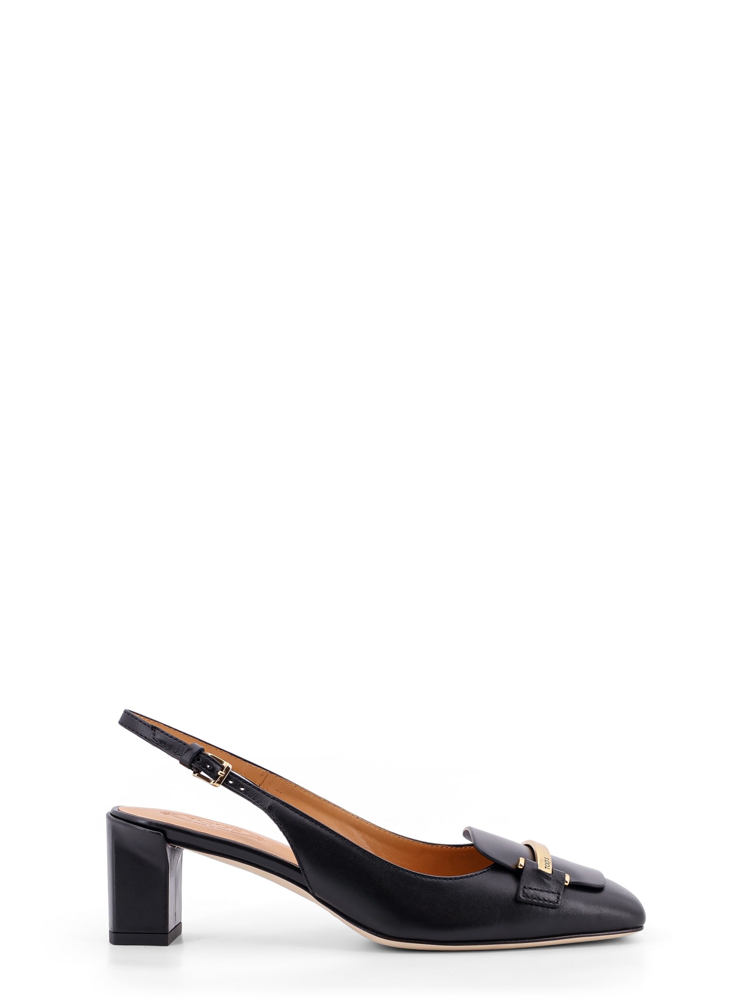 Tod's Square Toe Block Heel Gold-tone Hardware Slingback