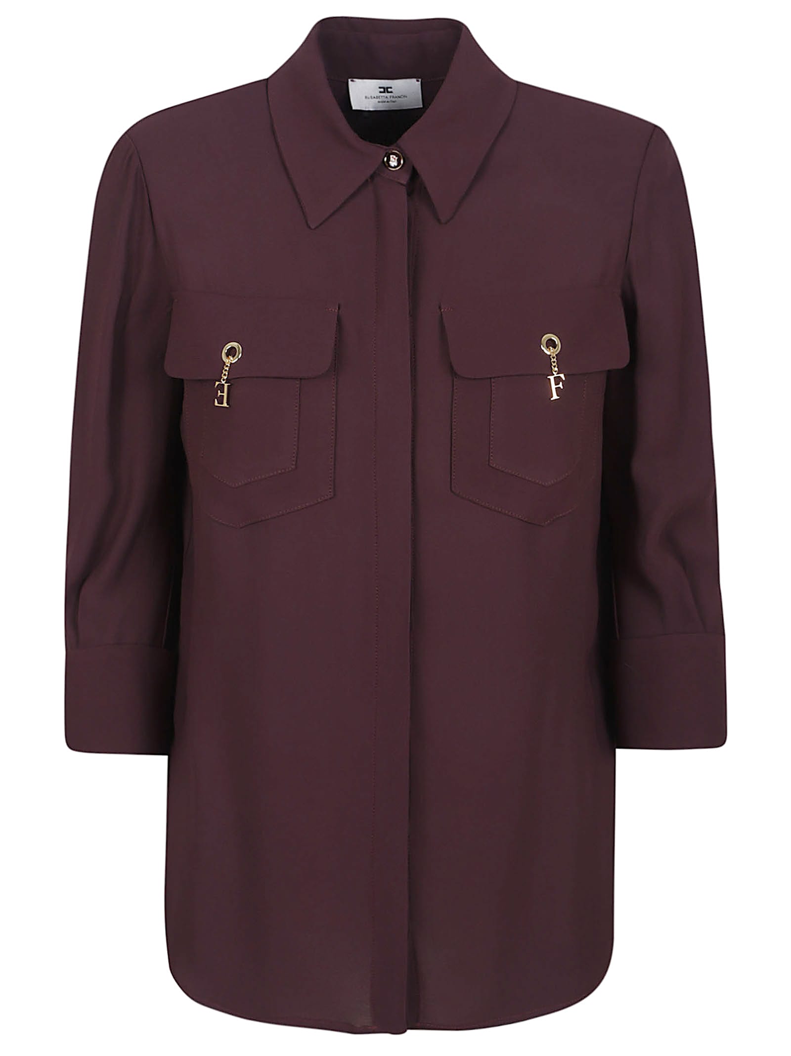 Elisabetta Franchi Shirt With Chest Pockets And Collared Neck In Brown