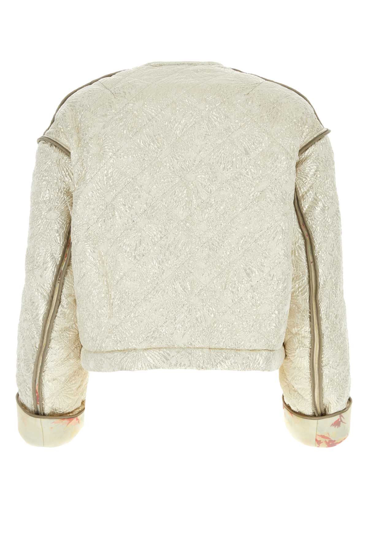Shop Dries Van Noten Platinum Silk Blend Bomber Jacket In Ecru