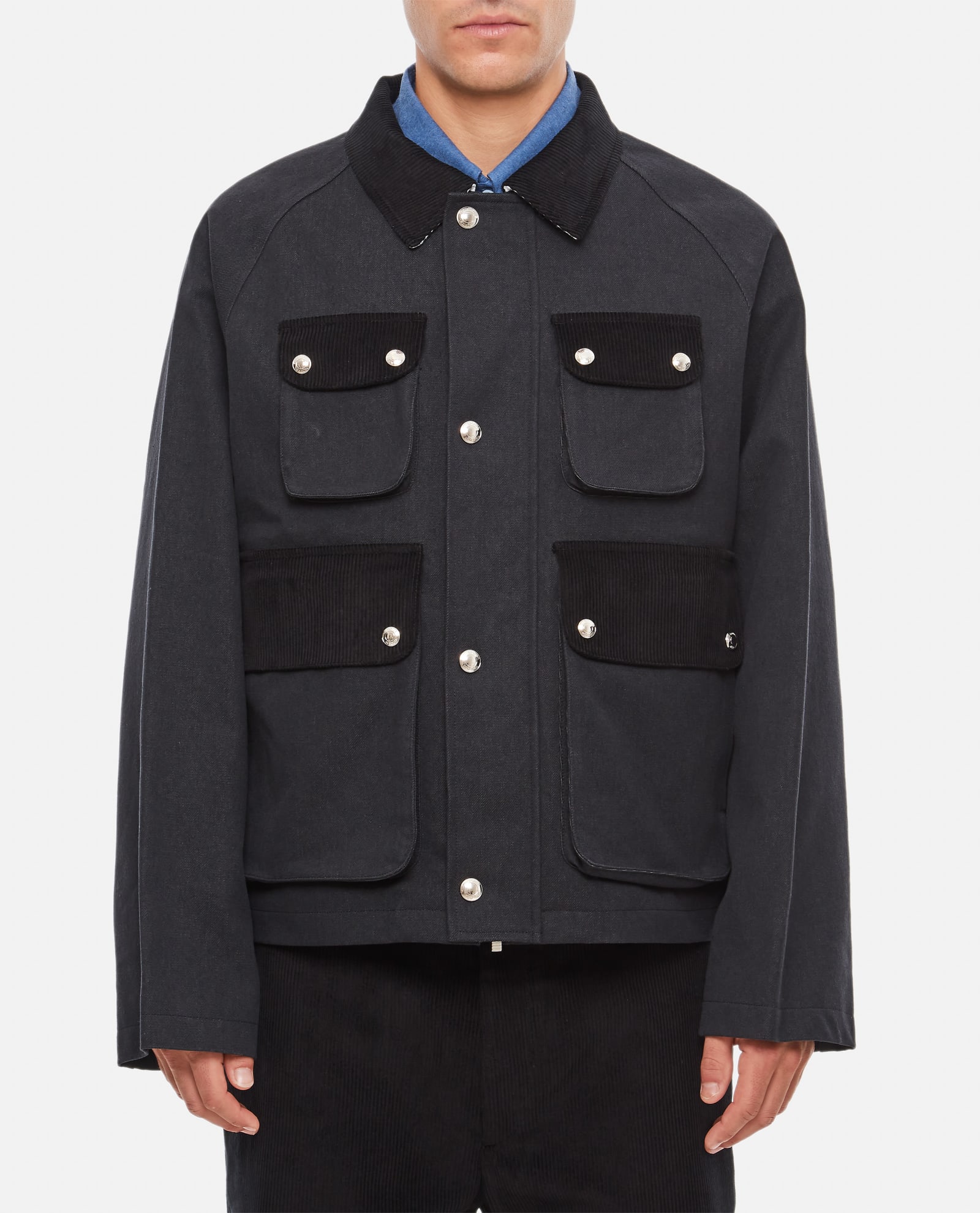 Shop Thom Browne Cropped Relaxed Field Jacket Top Applied Pockets In Black