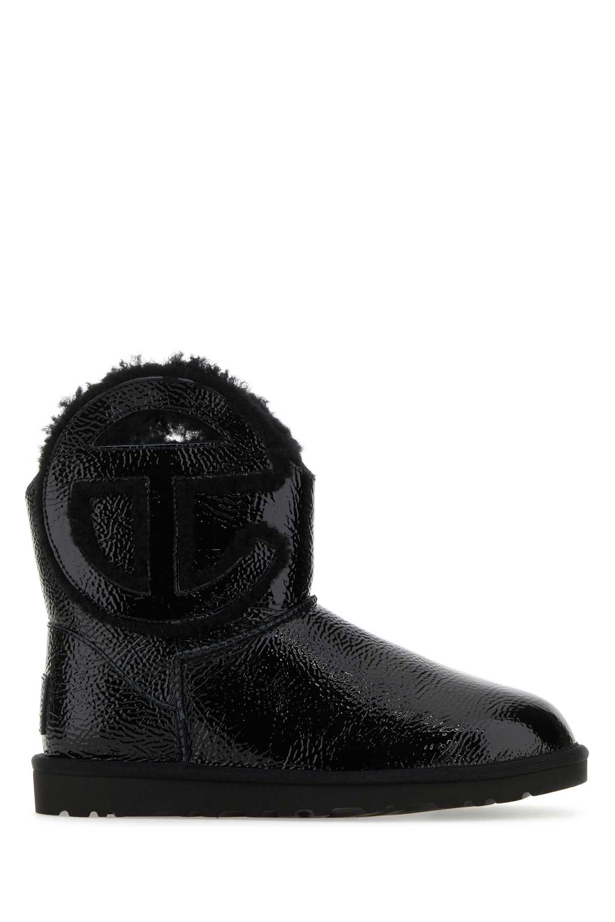Black Leather Ugg X Telfar Logo Mini Crinkle Ankle Boots