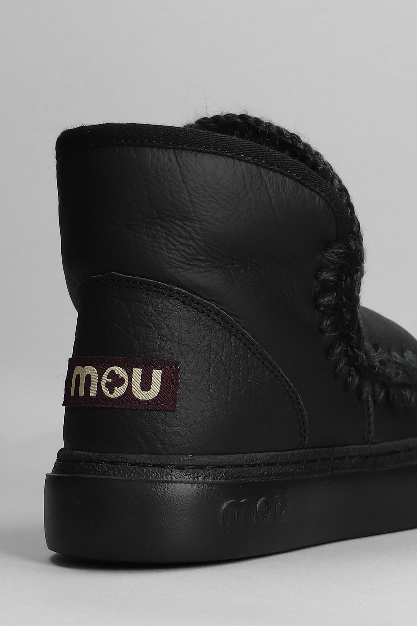 MOU ESKIMO SNEAKER BOLD LOW HEELS ANKLE BOOTS IN BLACK LEATHER 