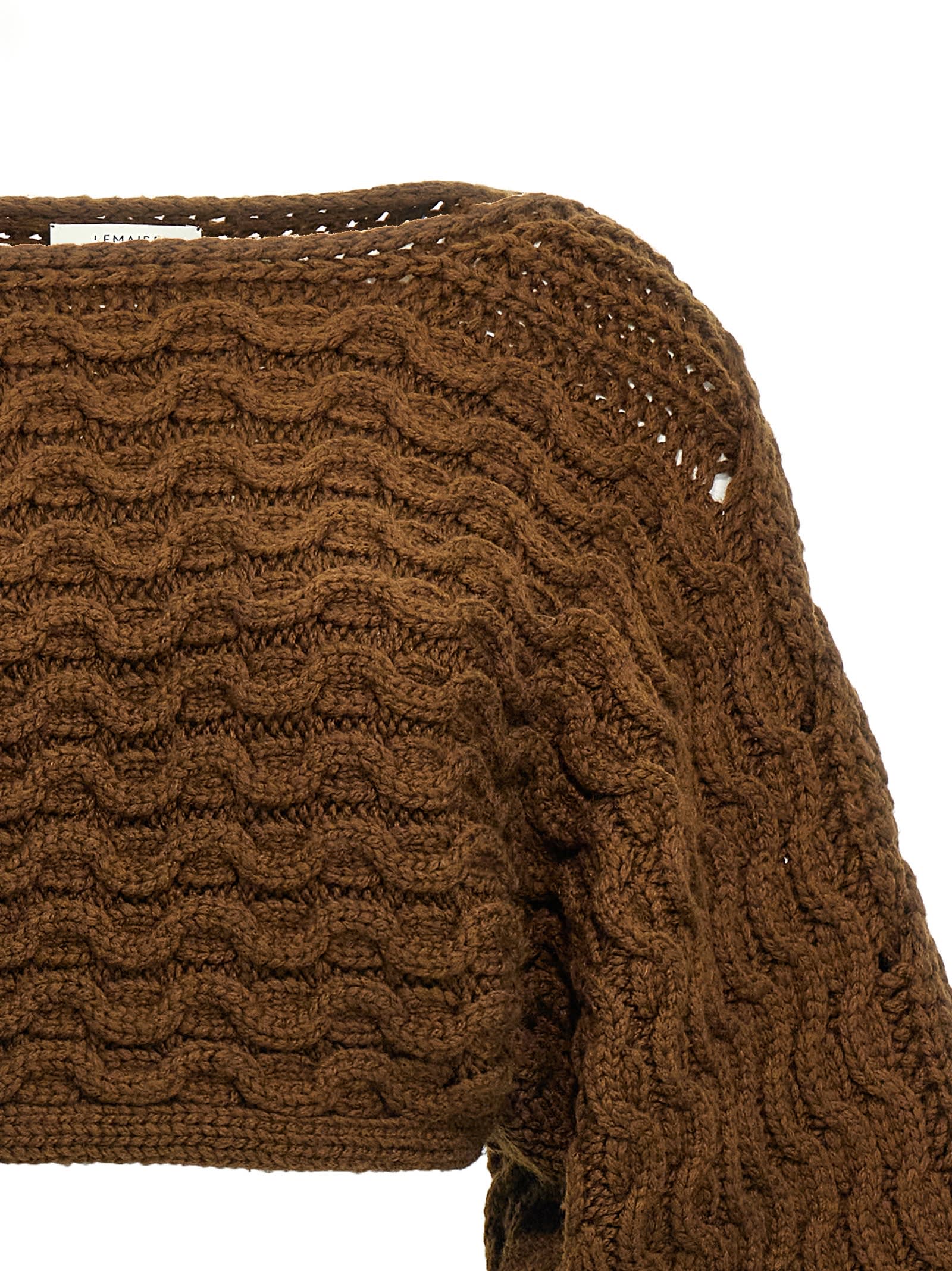 Shop Lemaire Cable Scarf Sweater In Brown