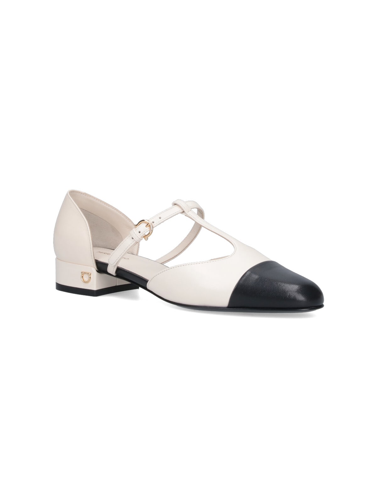 Shop Ferragamo T-strap Ballet Flats In Cream