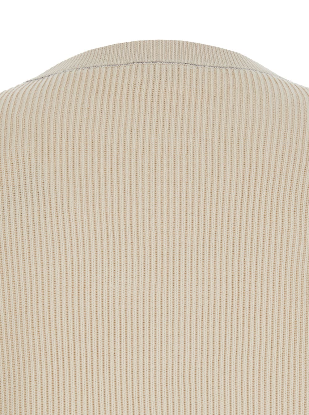 Brunello Cucinelli Beige Crewneck Sweater With Dropped Shoulders In Cotton Woman In Beige