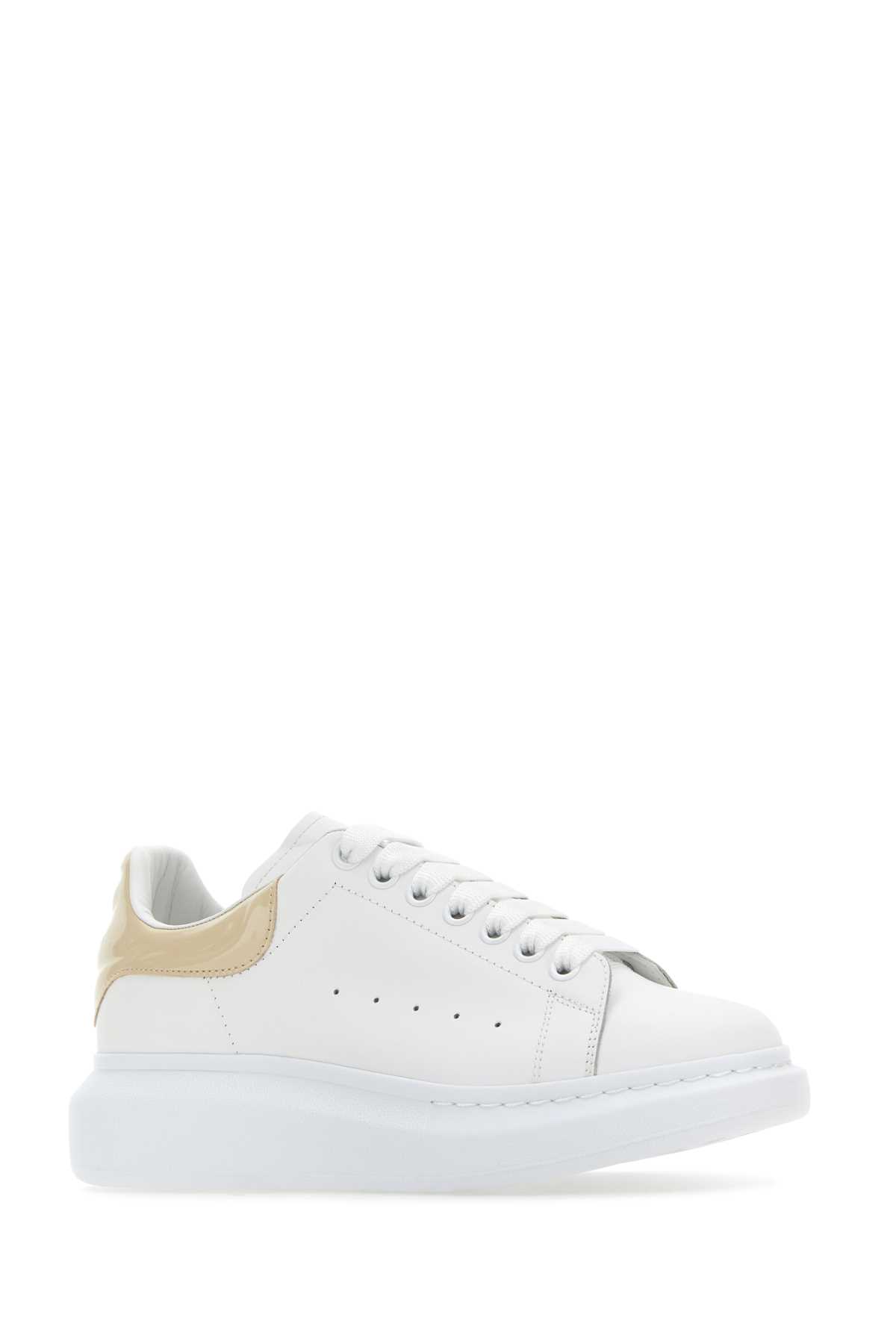 Alexander Mcqueen White Leather Sneakers With Grey Leather Heel In Whiteoyster