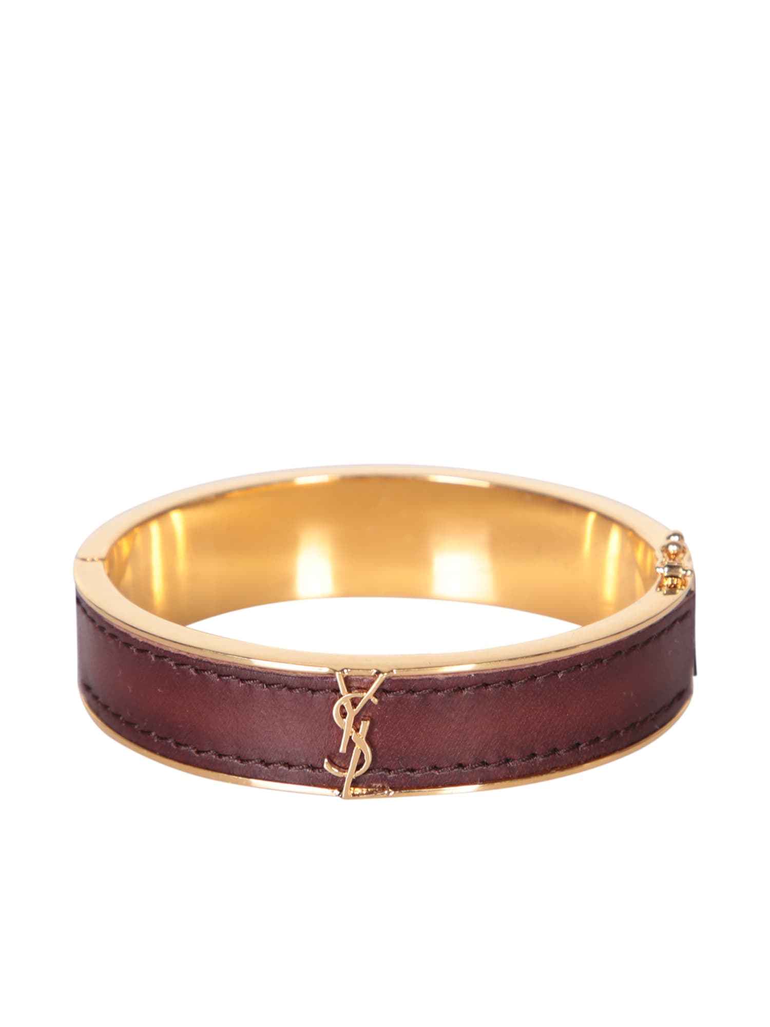 Shop Saint Laurent Casandre Brown/gold Bracelet In Metallic