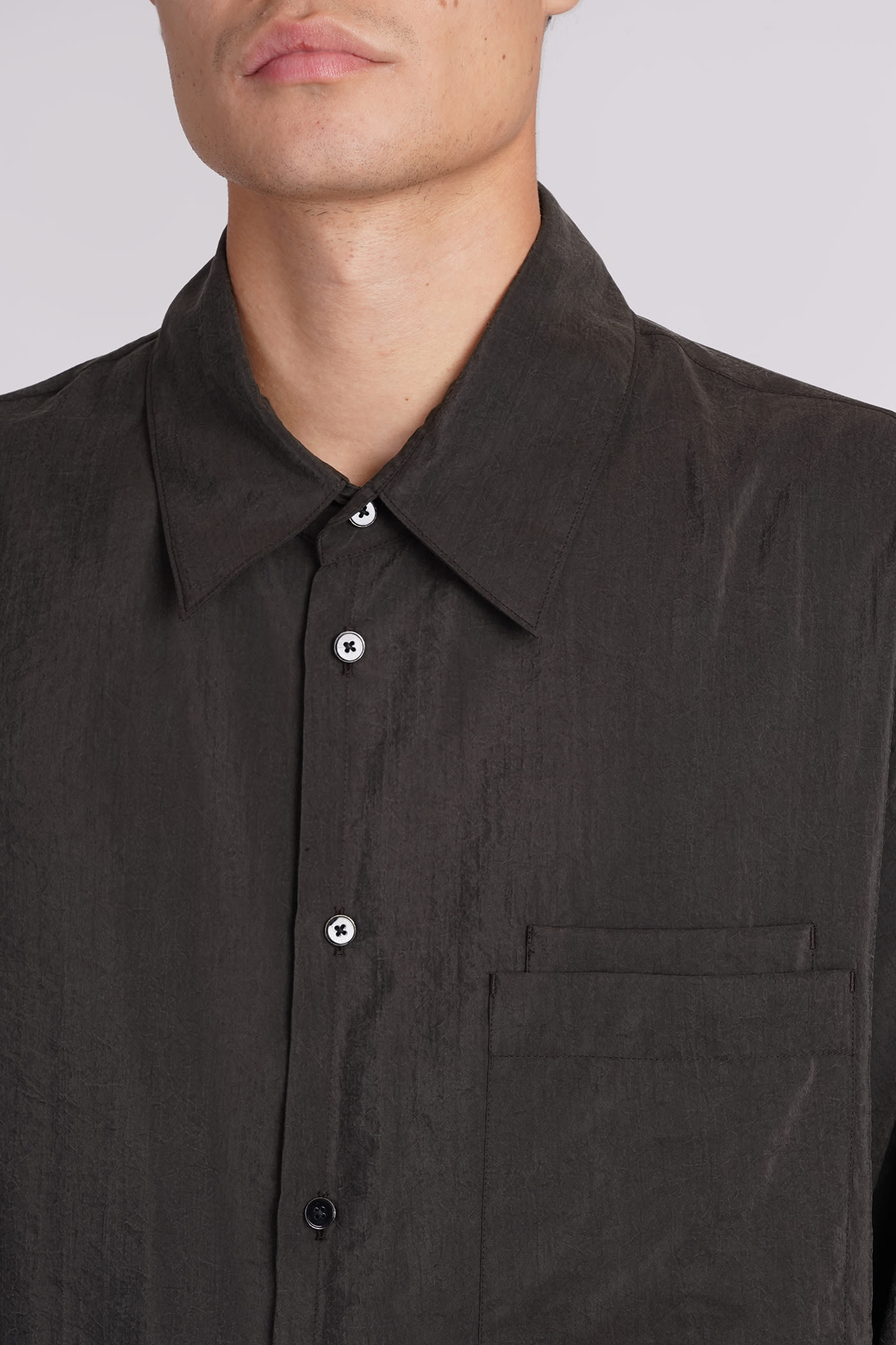 Shop Lemaire Shirt In Brown Silk