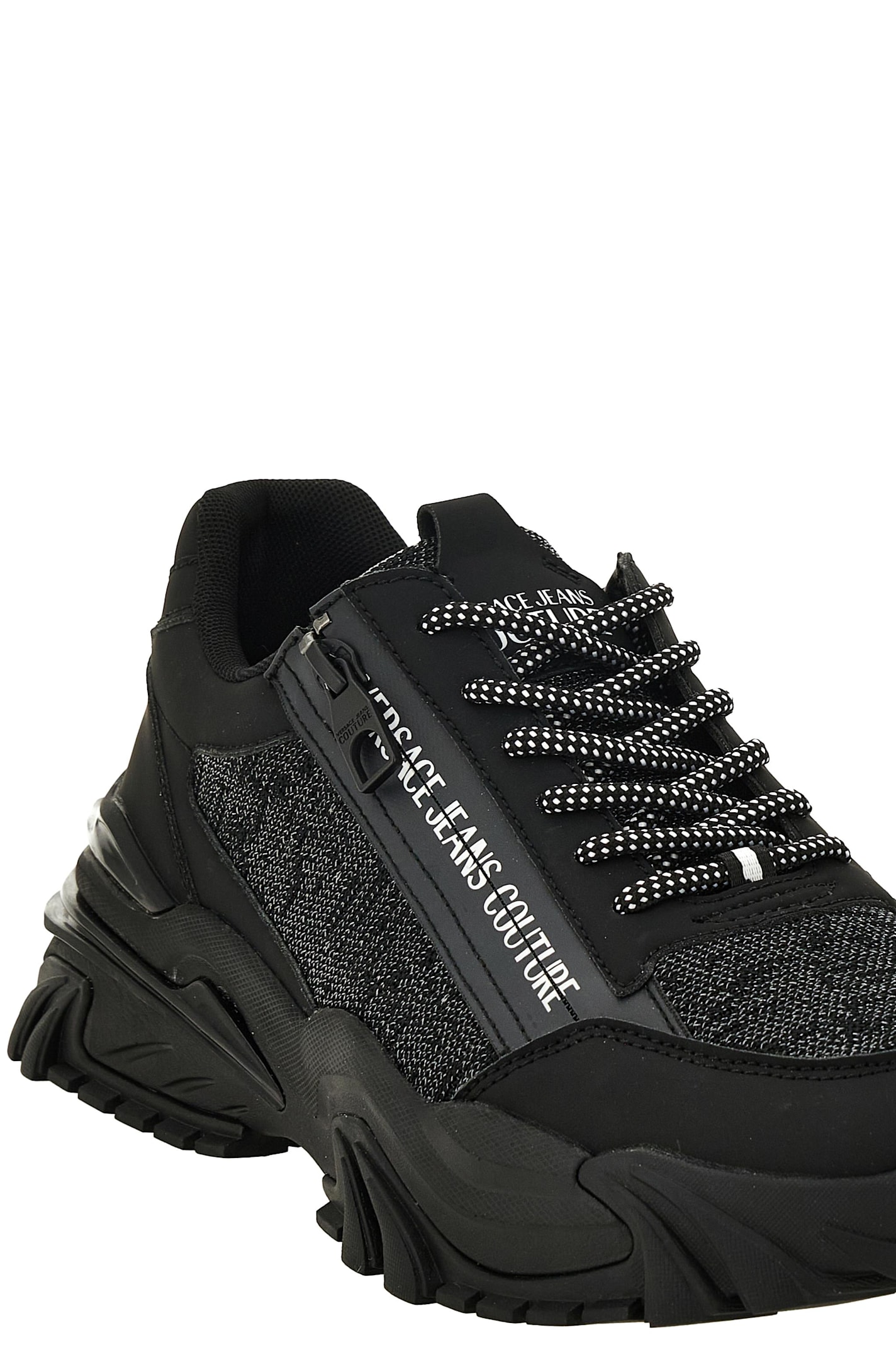 Versace Jeans Couture Zip-detail Textured Sneakers In Black