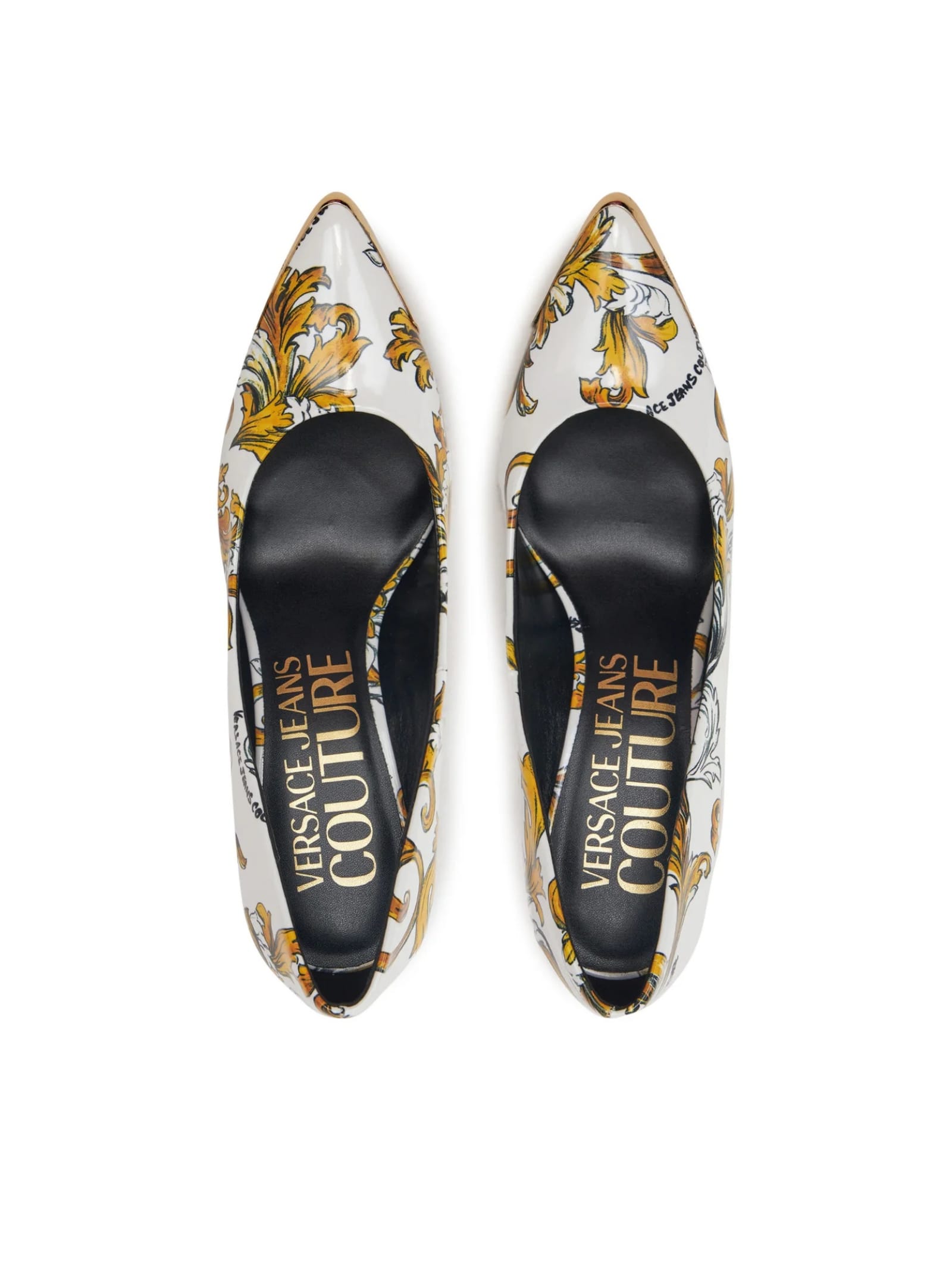 Versace Jeans Couture Baroque-print Logo Pumps In White