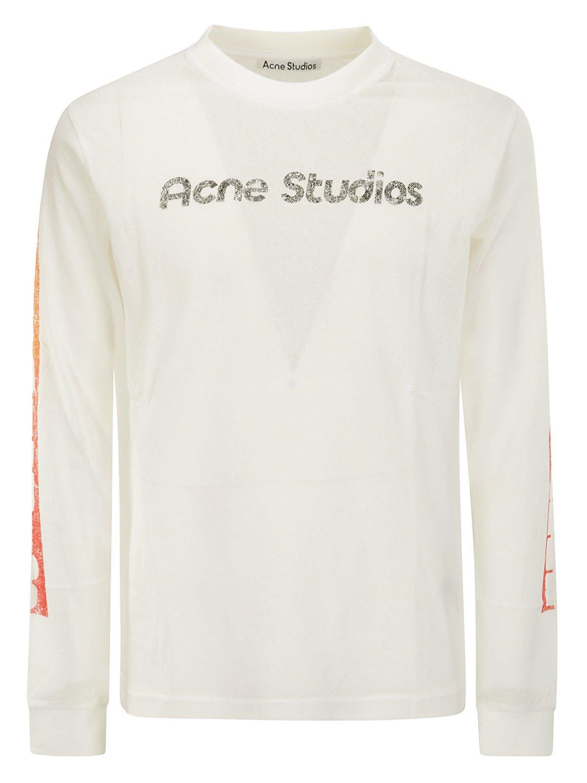 Shop Acne Studios Logo Detailed Long Sleeved T-shirt In Optic White