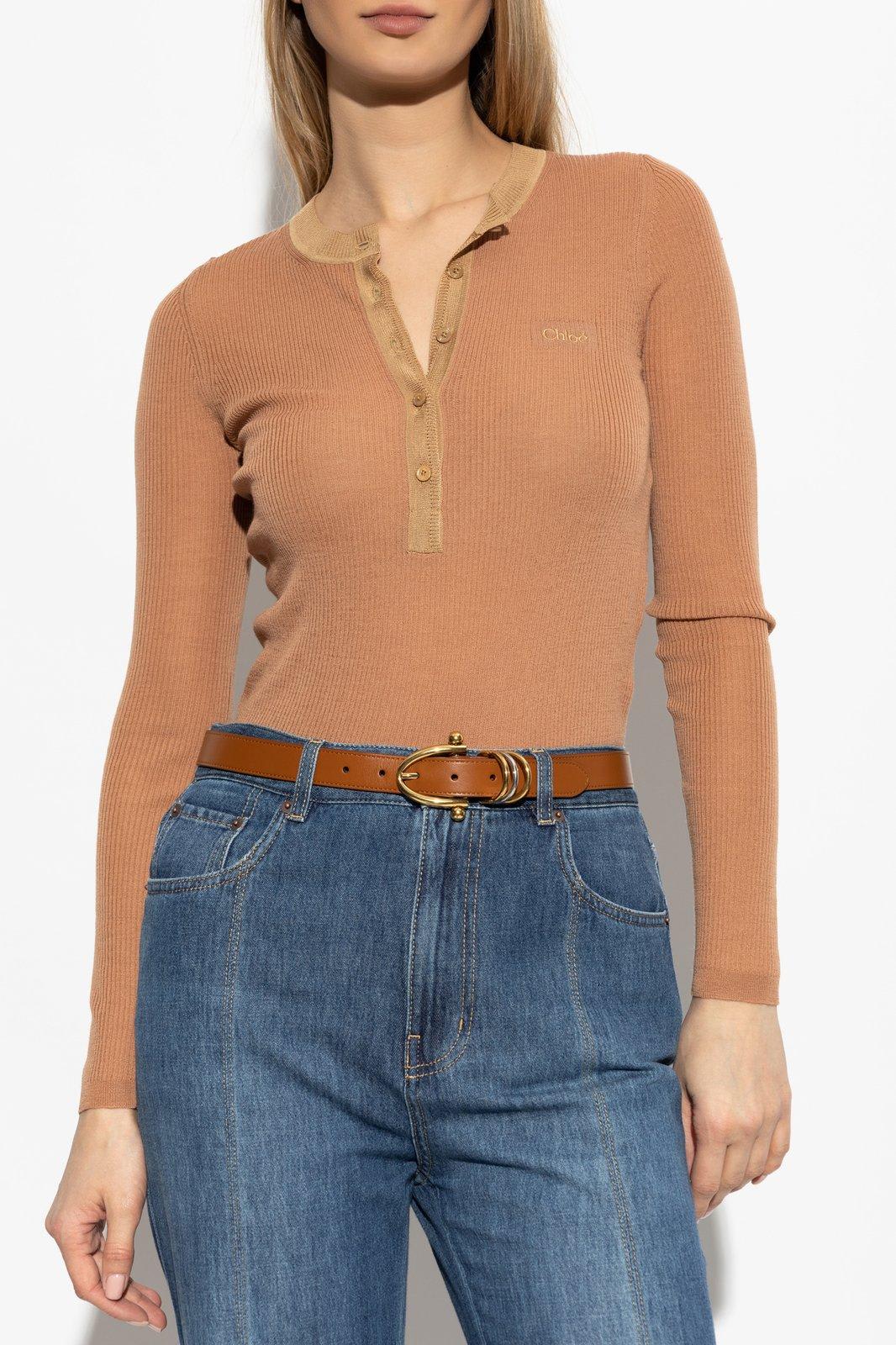 Shop Chloé Knitted Henley Shirt