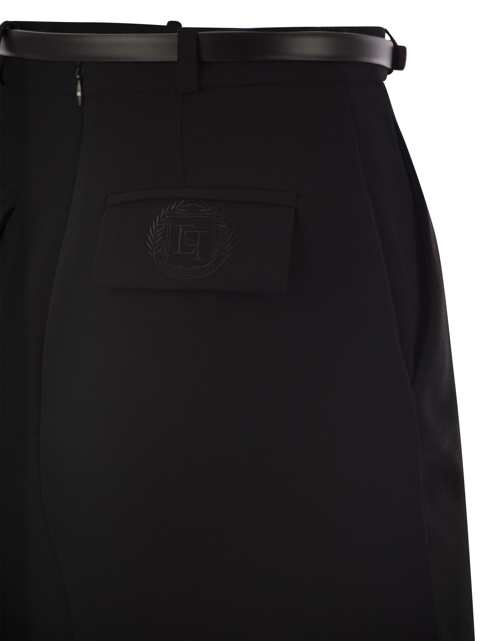 Shop Elisabetta Franchi Crepe Miniskirt With Belt And Embroidery In Black