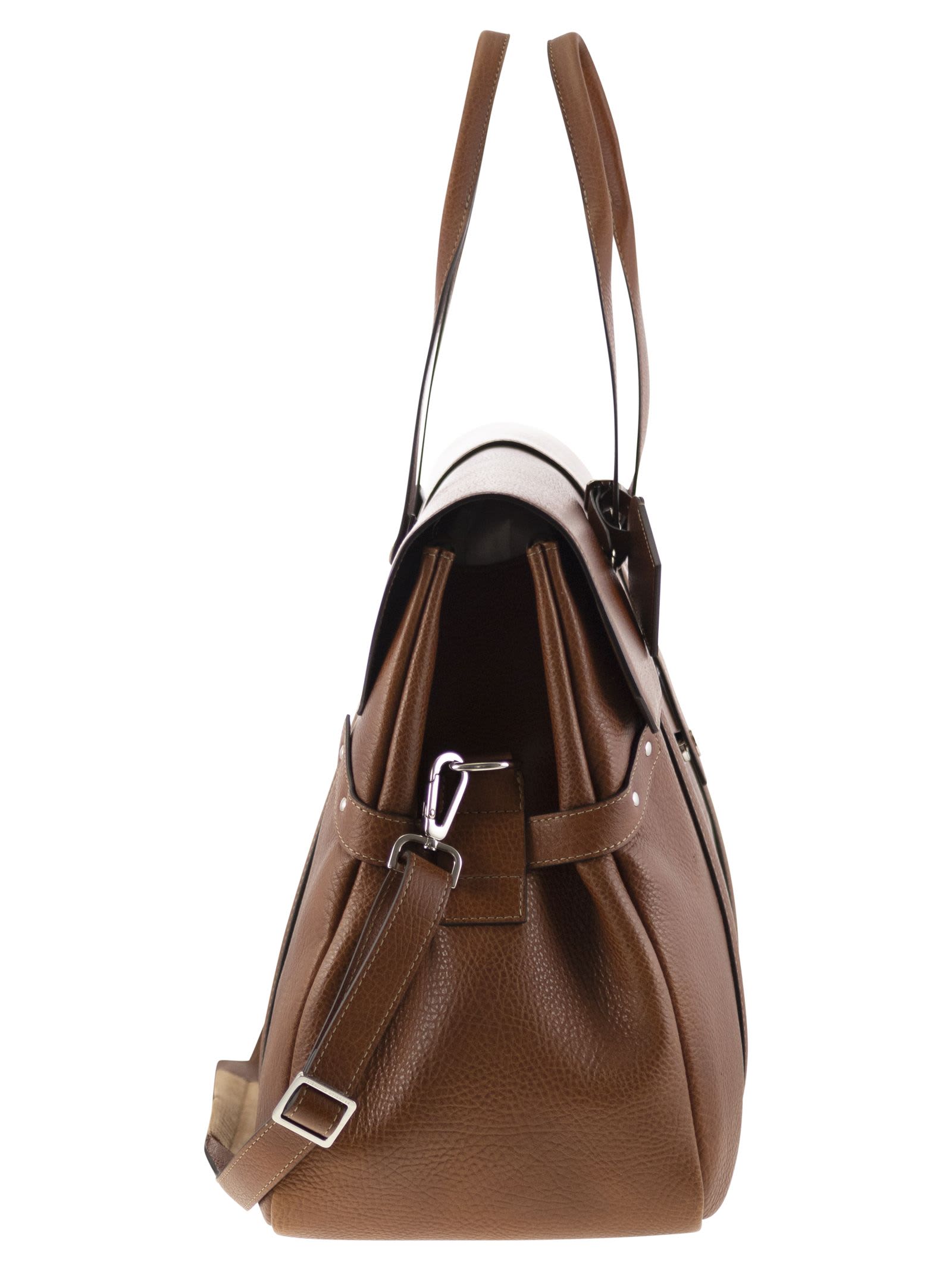 Shop Brunello Cucinelli Country Weekender Bag In Calfskin With Grain In Cognac