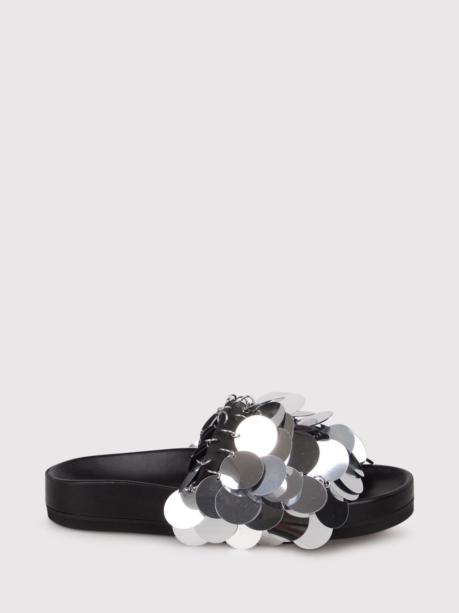Shop Rabanne Silver Sequined Leather Slip-on Sandals