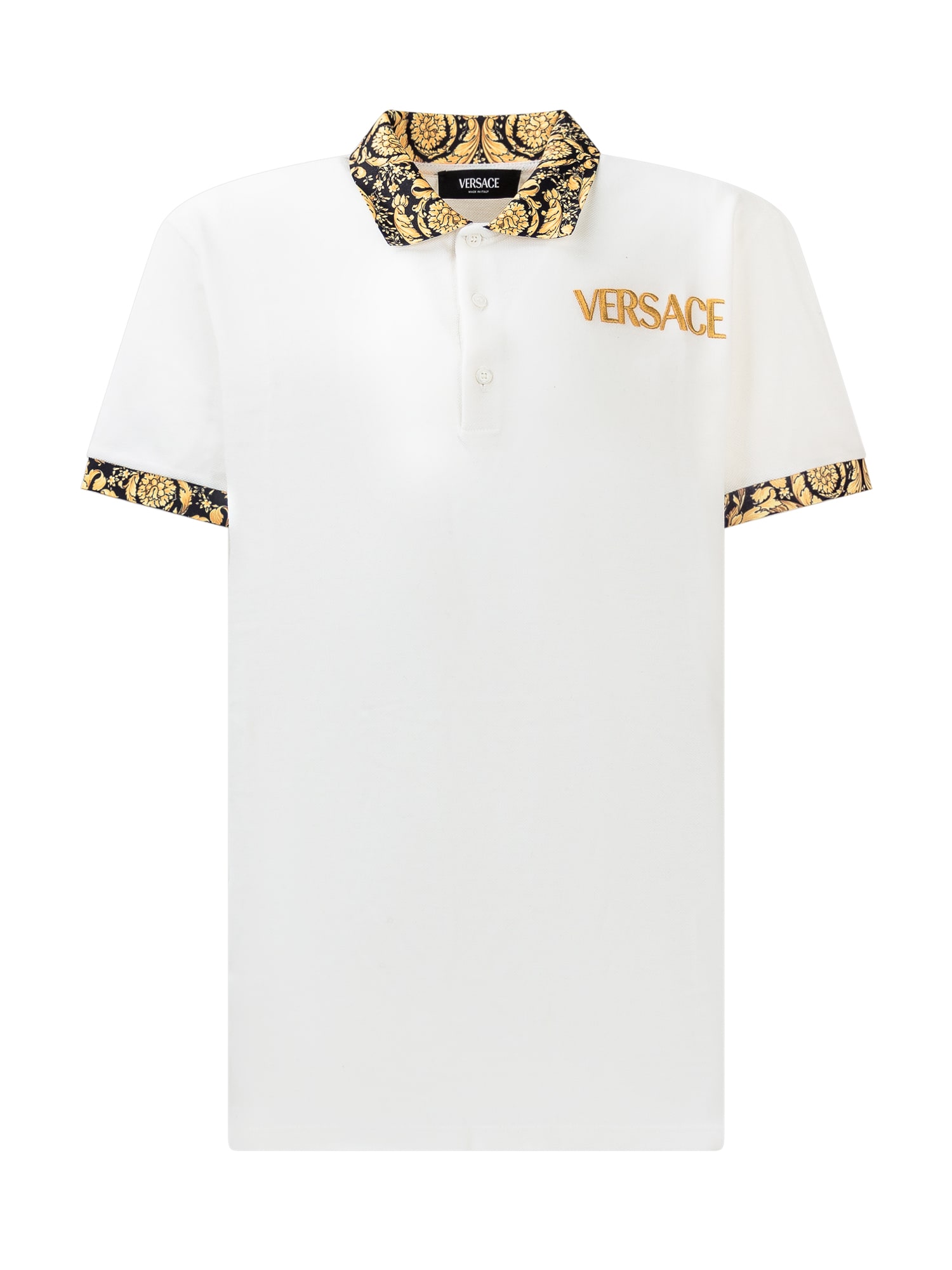 Versace Kids' Barocco Polo In White-black-gold