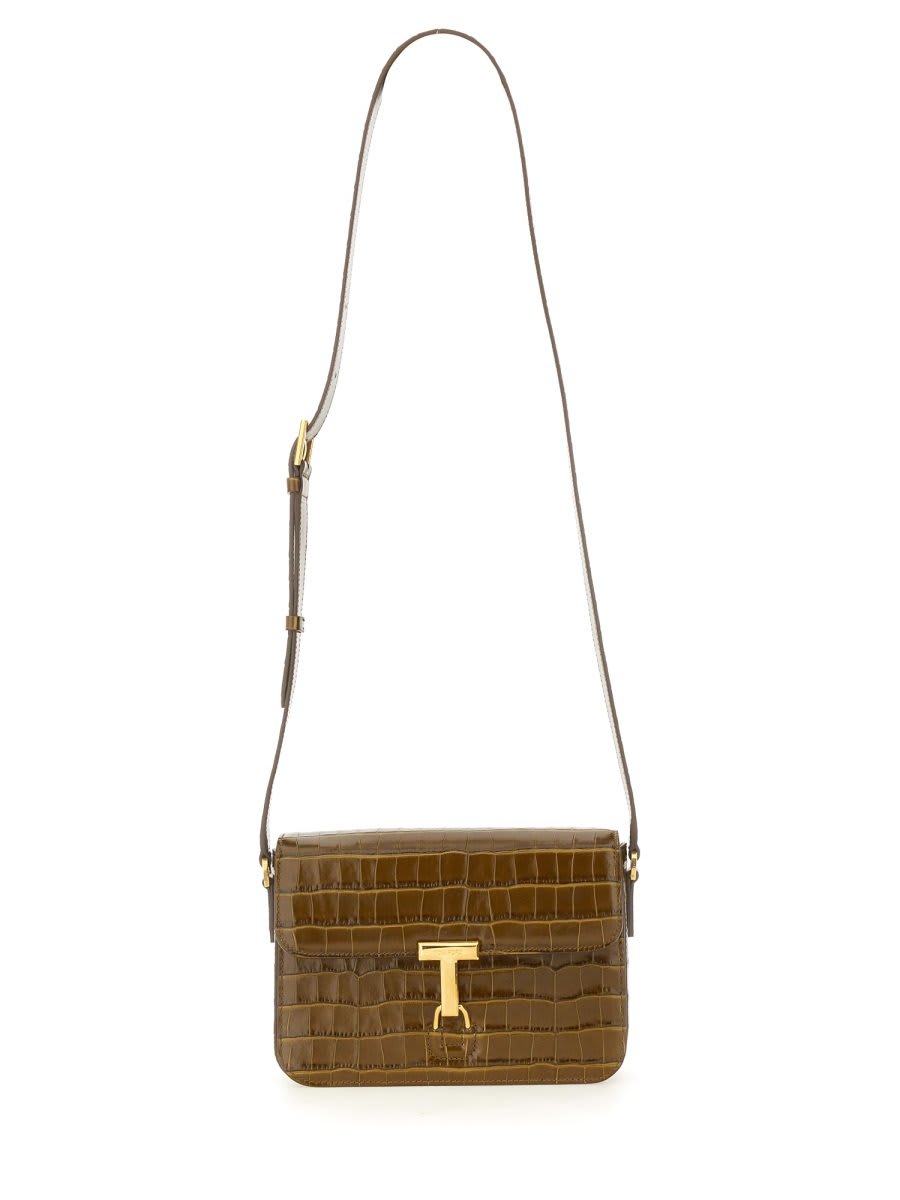 Shop Tom Ford Logo Plaque Embossed Crossbody Bag In Brown