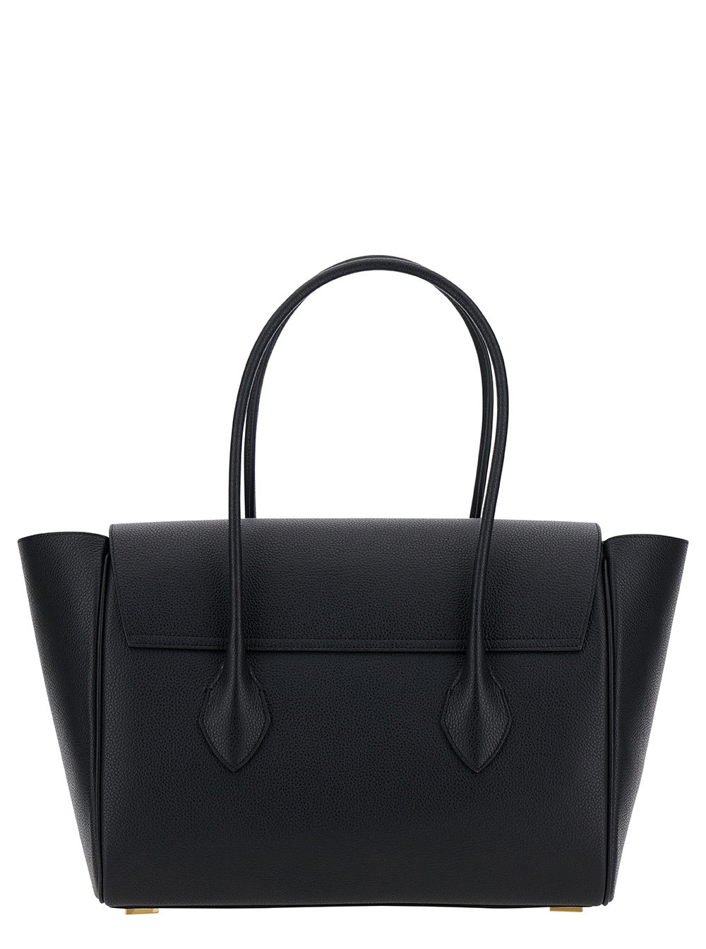 Shop Ferragamo Black Tote Bag With Logo And Plaque Detail In Hammered Leather Woman In Nero