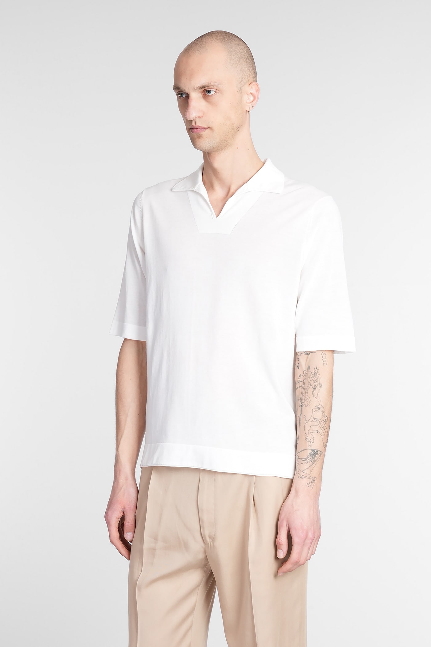 Ballantyne Knit Short-sleeved Polo With Structured Collar In White