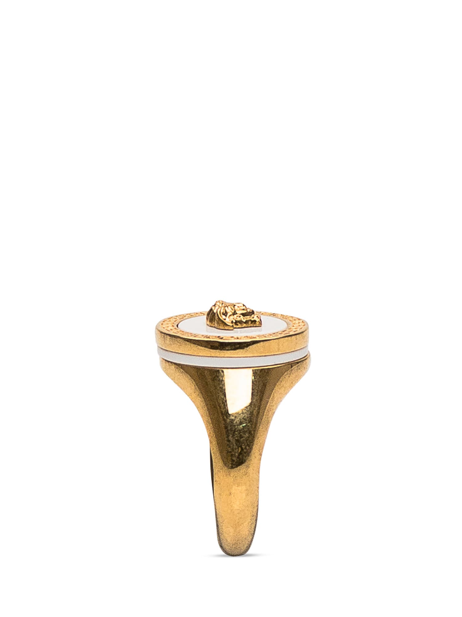 Shop Versace Medusa Ring In Oro Tribute-bianco