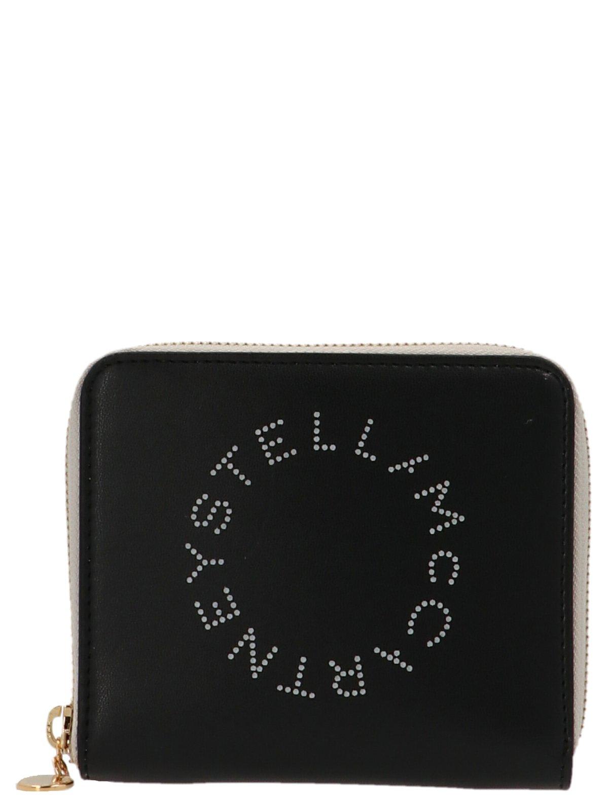 Shop Stella Mccartney Logo Perforated Zipped Wallet In Black