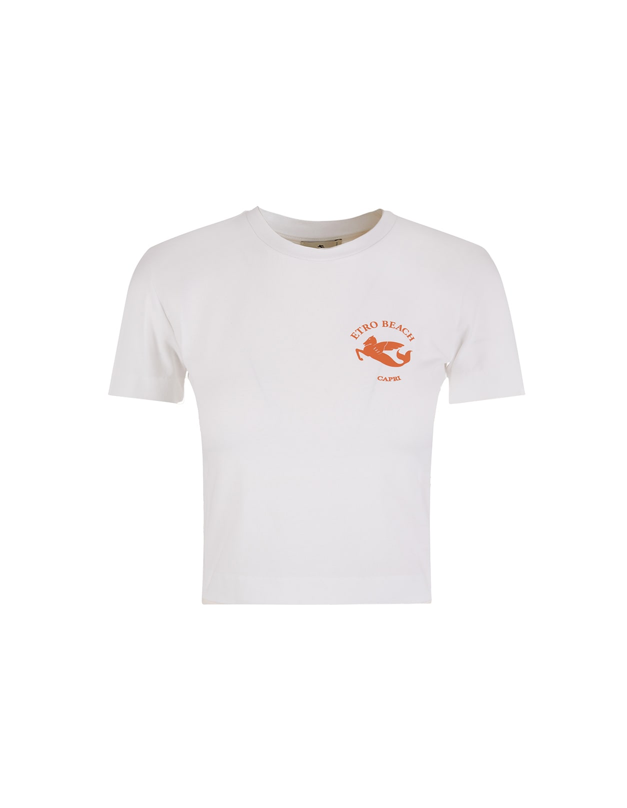 Etro Woman White Liquid Paisley Beach Crop T-shirt